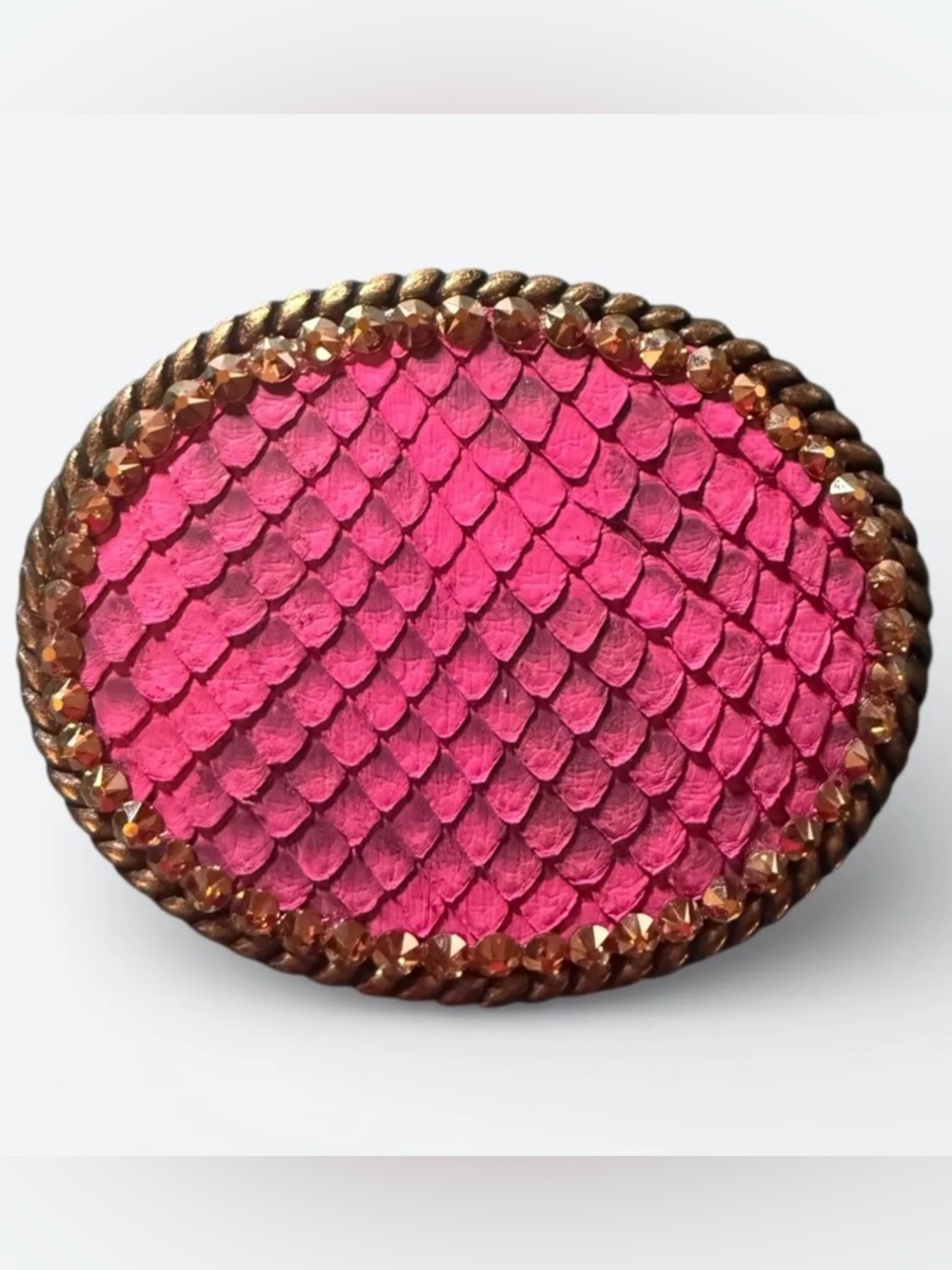 Pink and Gold Oval Genuine Snakeskin Belt Buckle with Swarvoski Crystals